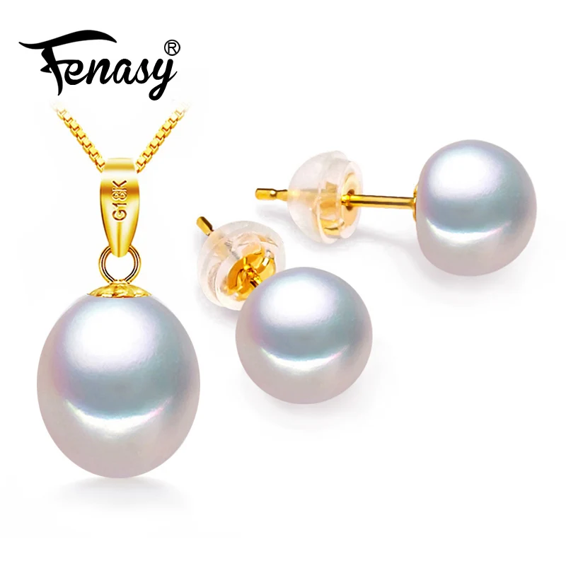 FENASY 18 k золотые жемчужные серьги ювелирные украшения, 18 K золотой кулон жемчужные ювелирные изделия ожерелья& Подвески для любителей отправить s925 Серебряные Ожерелья