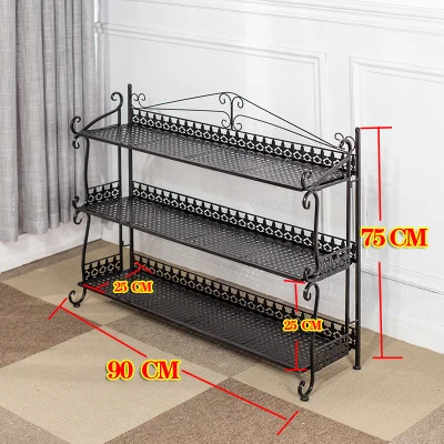 Континентальный складной многослойный Железный цветочный стеллаж напольный стиль балкон бонсай металлическая полка для обуви - Цвет: black3flr90x25x75cm