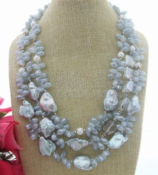 

N031105 3Strands 25MM Keshi Pearl Crystal Necklace
