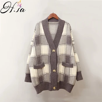

H.SA Spring New Women Oversized Cardigans Long Knit Sweater Coat Single Breated Women Loose Sweater Poncho Long Carsdigan Winter