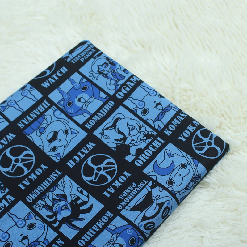 

half meter combed cotton poplin fabric with Japanese cartoon monster watch print, handmade DIY garment cloth CR-A166