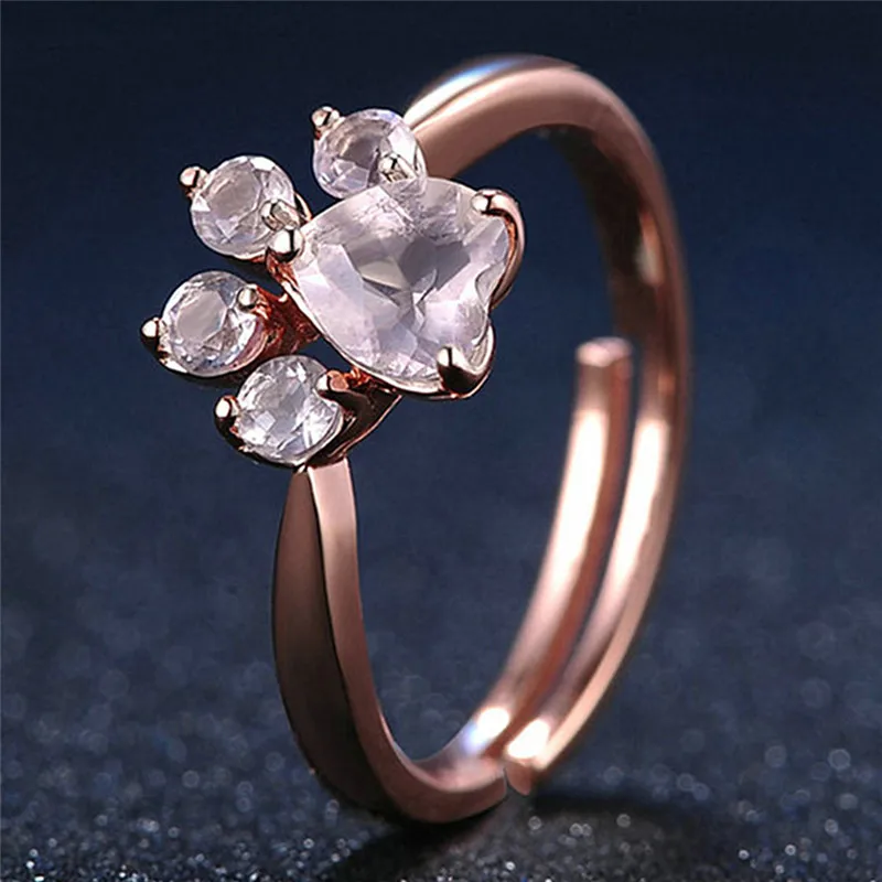 1 шт., регулируемое кольцо с милым медвежьим лапой и когтями, кольца из розового золота для женщин, романтическое свадебное кольцо с кристаллами CZ Love, подарки, ювелирные изделия