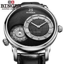 Два раза мужские Роскошные Кварцевые часы Лидирующий бренд Бингер спортивные наручные часы черный кожаный ремешок relogio masculino