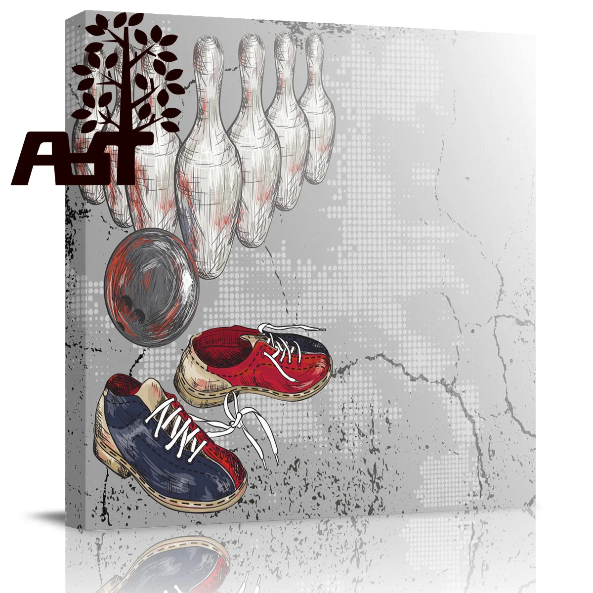 

ArtStore Bowling Sport Oil Painting Wall Stickers Wooden Frame Gallery Wrap Oil Painting Room Decor 4Pcs/Set Framed New Year N