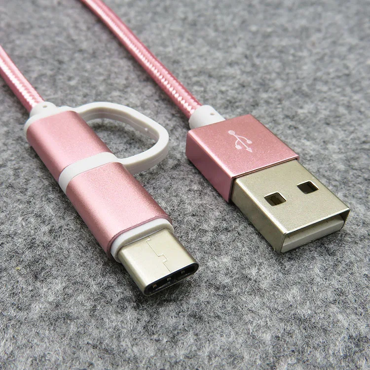 2 в 1 USB кабель type C Micro USB кабель для быстрой зарядки многофункциональный USB C нейлоновая оплетка для samsung 9 Android кабели для мобильных телефонов