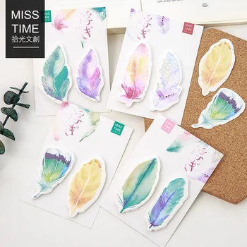 

Colorful feather memo pad sticky notes Diary sticker book marker Office desk decoration School supplies