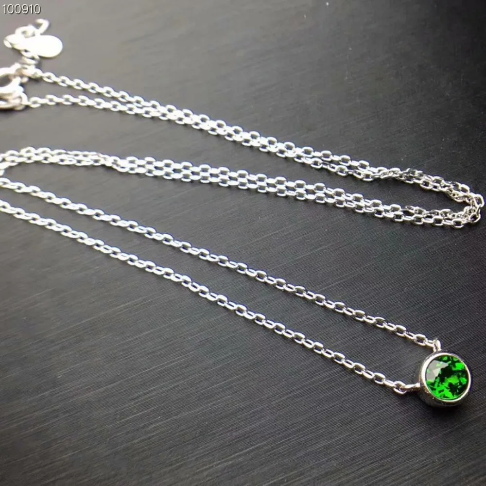  Mode petit cercle rond collier de pierres précieuses naturelles vert naturel diopside pendentif col