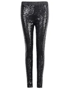

MISSKY Women Fashion Shiny Sequin Stretch Skinny Tight Pant Black L