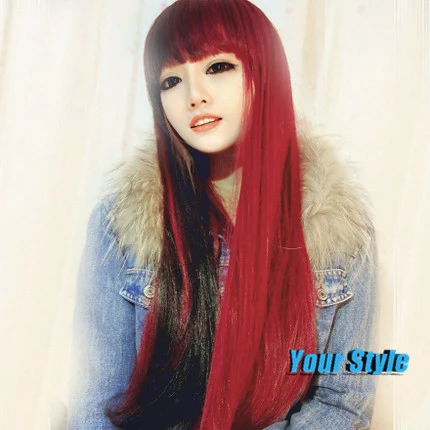 日本原宿かつら合成長い ストレート髪の かつら前髪と ツートン黒 赤ウィッグ コス プレ Sintetica ロンガ Wig Hairstyles Wig Photographyhair Fairy Lace Wigs Aliexpress