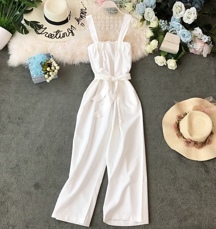 ALPHALMODA хлопковый комбинезон Для женщин Slim Fit высокое пояса прямого кроя без рукавов Повседневное Летняя одежда