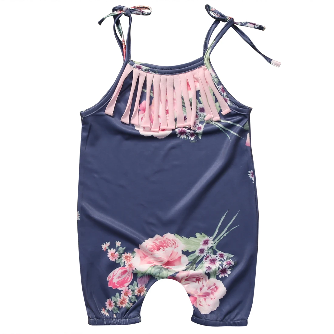 

Floral Newborn Toddler Baby Girl sleeveless bow Sling tessel floral Romper Outfits Set