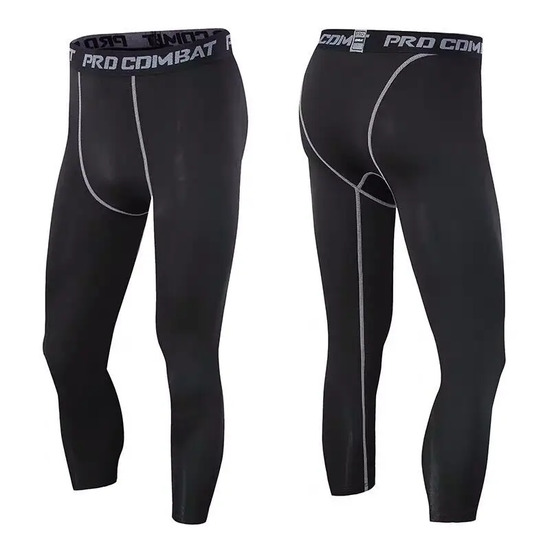 Black Grey line Psvteide Компрессионные Мужские Спортивные Капри, мужские спортивные колготки для мужчин, баскетбольные колготки, мужские Компрессионные Леггинсы для бега кроссфита 3/4 - Цвет: Black Grey line