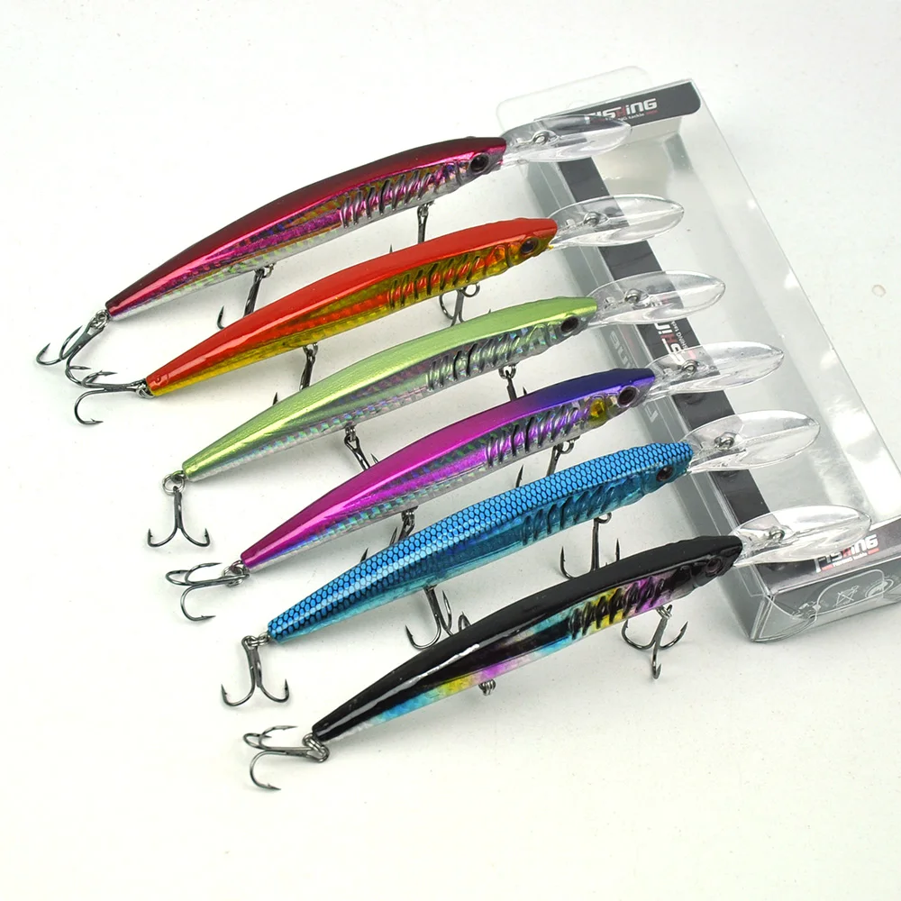 

Lots of 6pcs 5.5" 12.4g Hard Fishing Lures Minnow Floating Three Hooks PVC Box
