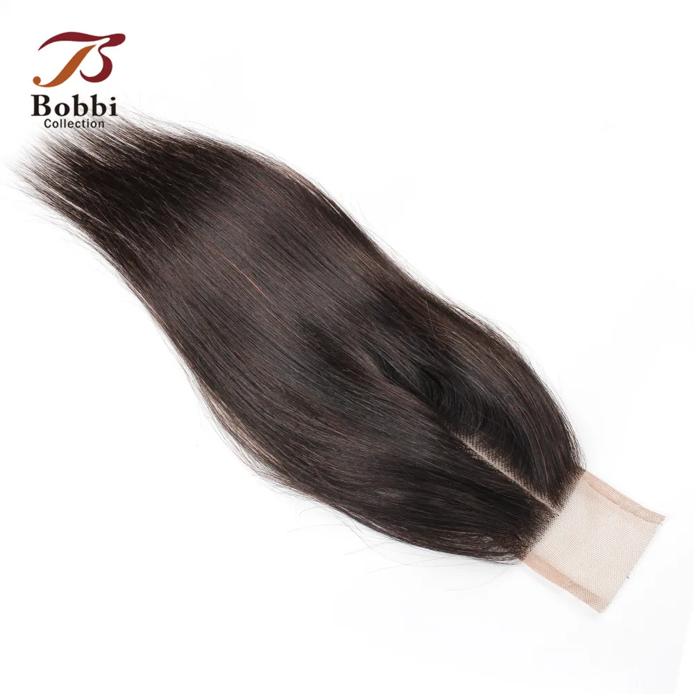 Bobbi коллекция прямые 2*6 кружева закрытие натуральный цвет темно-коричневый индийский Remy человеческие волосы закрытие часть средняя часть