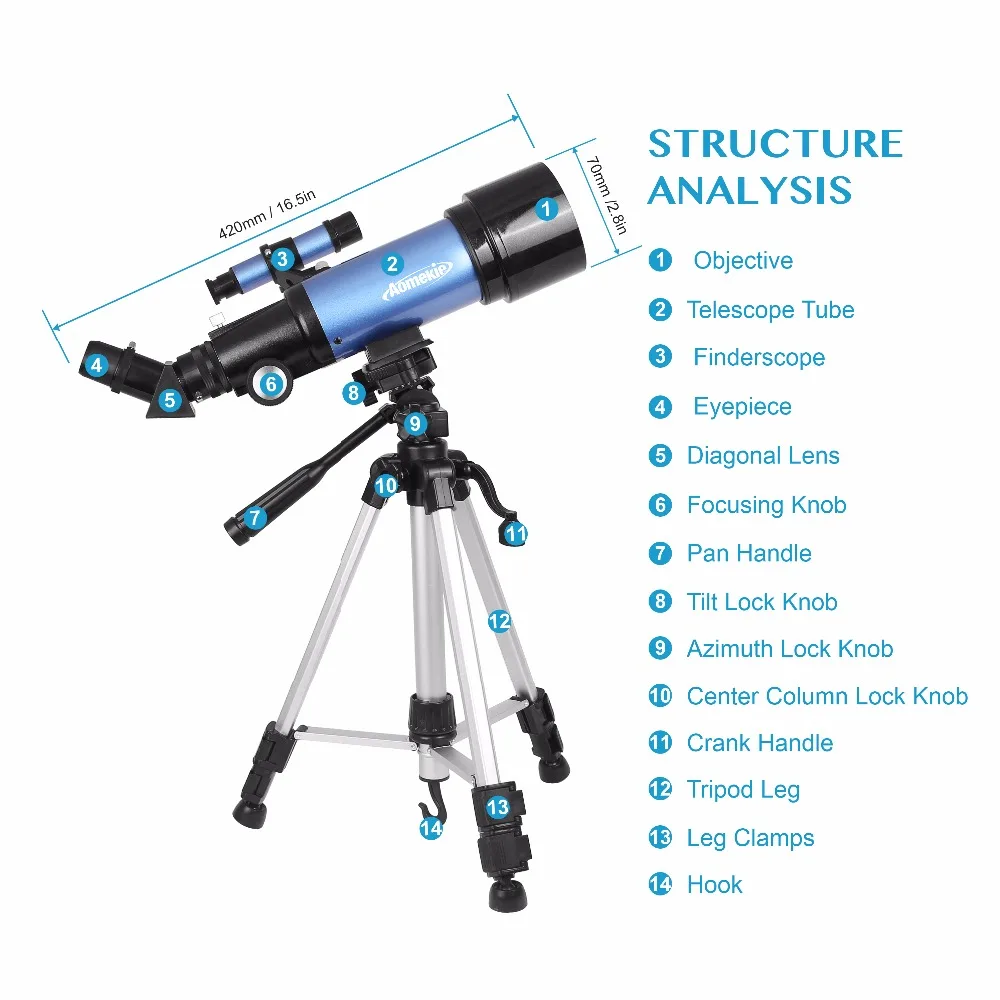 AOMEKIE F40070M астрономический телескоп с высоким штативом, рюкзак, наземное пространство, монтирующий изображение, телескоп для наблюдения за луной, подарок