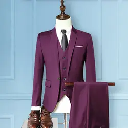 (Пиджак + жилетка + брюки) высокое качество, Мужская новый бизнес повседневный комплект, костюм для похудения, торжественное платье, из трех
