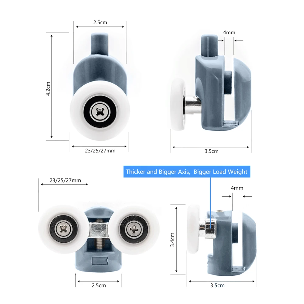 До 4 никель-металл-8 шт./компл. Двойной верхний один вниз 23 мм/25 мм/27 мм хромированные колеса раздвижные двери подшипник ролики оборудования для душевой кабины