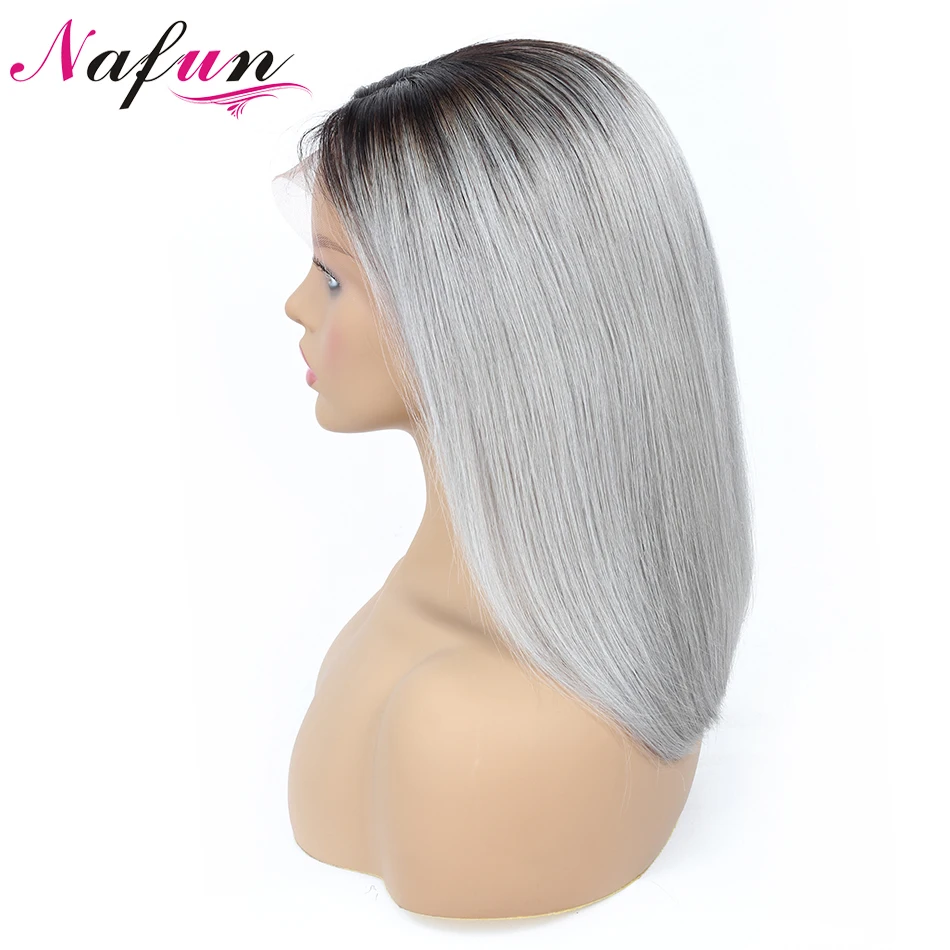 NAFUN 13x4 Короткие парики из натуральных волос на кружеве T1B Gray парик бразильские