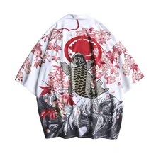#4352 Summer Mens Kimono Shirt Plus Size Japanese Kimono Cardigan Patterns Open Stitch Fish Crane Print Harajuku Men Clothing #4352 Summer Mens Kimono Shirt Plus Size Japanese Kimono Cardigan Patterns Open Stitch Fish Crane Print Harajuku Men Clothing