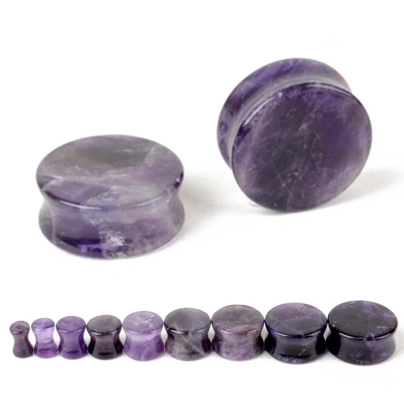 

Shellhard Double Flare Ear Plug Flesh Tunnel Gauges 1Pair 5-25mm Purple Nature Stone Ear Plugs For Women Body Jewelry Piercings
