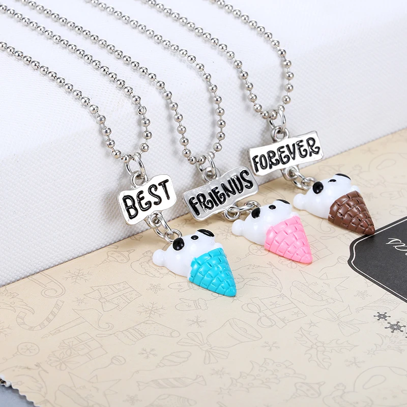 Free Shipping Best Friends BFF Resin Bear Pendant Bead Chain Necklace 3 colors lead nickel cadmium