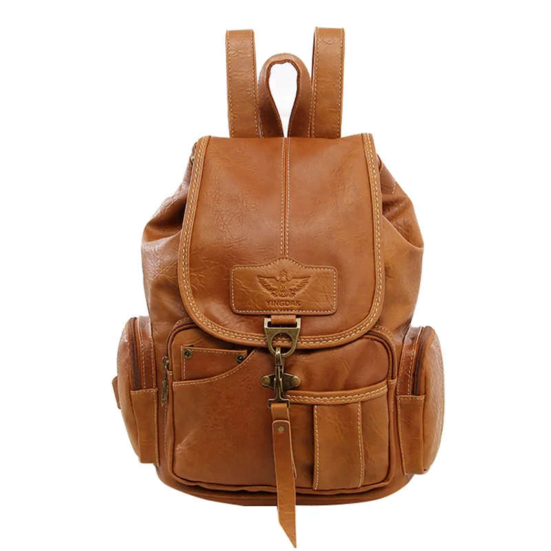 FGGS женский рюкзак, винтажные рюкзаки для девочек-подростков, модные дорожные сумки, высокое качество, рюкзак из искусственной кожи - Цвет: Light Brown