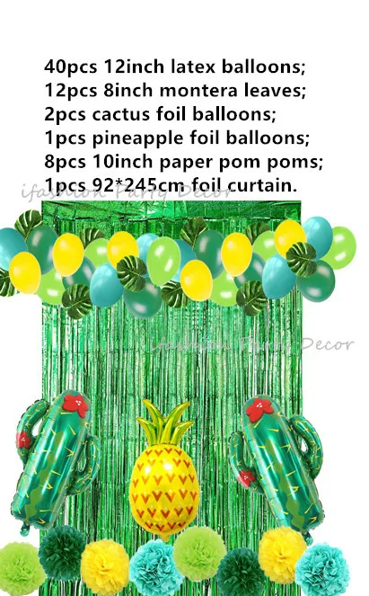 Зеленые мексиканские вечерние товары для дня рождения кактус вечерние украшения Воздушные шары тропические листья для Луау Гавайские тематические элементы джунгли - Цвет: SET3