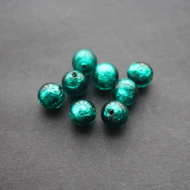 

10Pieces /lot 8mm 10mm 12mm 14mm Glass lampwork beads Silver Foil Teal Green Color for jewelry &DIY