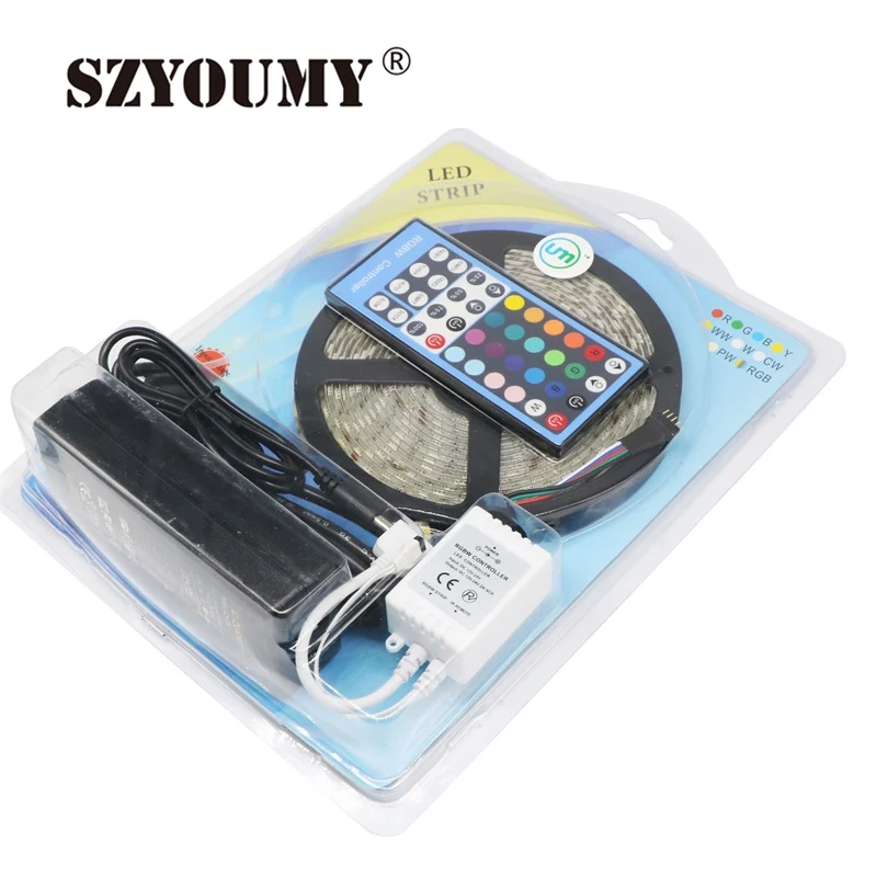 buy SZYOUMY 5m Led Strip 5050 RGBW SMD Waterproof Fita De Led 60leds m RGBWW Strip+40Key IR Remote Controller+12V 5A Power Adapter