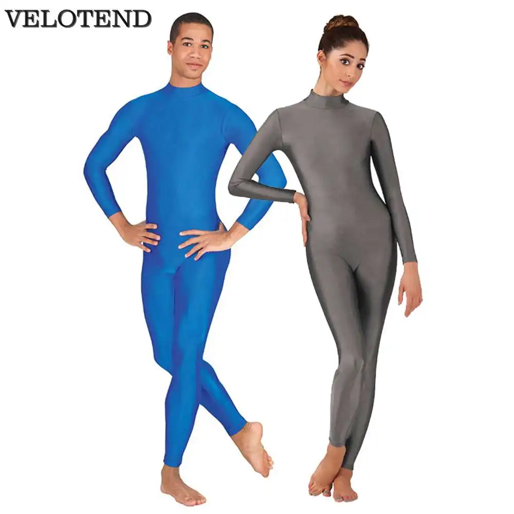 Velotend Adult Unitards Mock Neck Long Sleeve Men Spandex Lycra