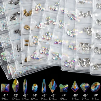 

6 shapes/pack 3d acrylic Multislice Diamond Gems nail art decoration DIY nail art tips Glitter AB Clear Square Oval Drop Heart