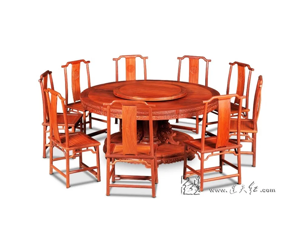 Rosewood 2.1M Round Table Set 9 person Seat Solid Wood board with truntable hotel Dining table China Classical Redwood Furniture Rosewood 2.1M Round Table Set 9 person Seat Solid Wood board with truntable hotel Dining table China Classical Redwood Furniture