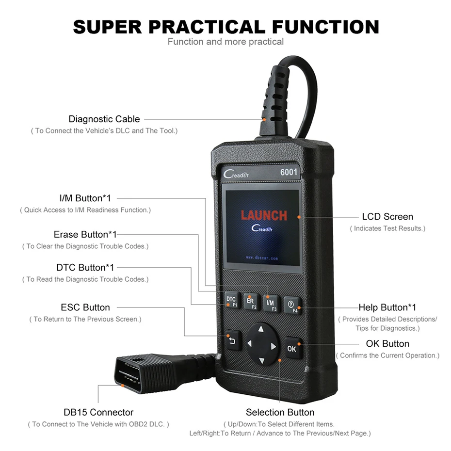 Официальный Launch CR6001 OBD2 система автомобиля/автоматический диагностический сканер с печатью данных через pc Автомобильный сканер адаптер