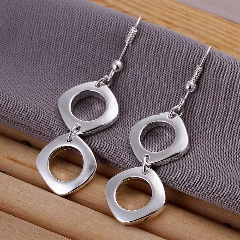 

Ornaments silver plated Earring silver plated Fashion Jewelry For Female brincos,Double Square Earrings E024