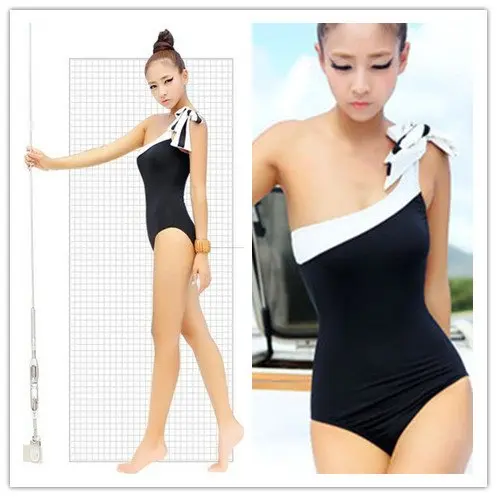 black and white one shoulder swimsuit