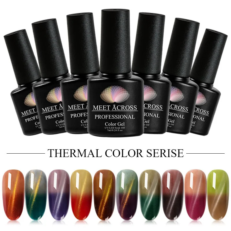 

MEET ACROSS Thermal Magnetic Cat Eye Gel Polish 7ml Temperature Color Changing Nail Gel Soak Off Nail Art UV Gel Varnish Lacquer