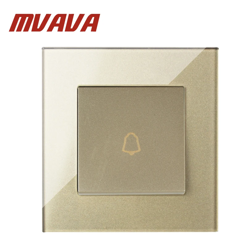 

MVAVA 86*90MM Champagne Wall Switch Push Press Button Doorbell Switch Crystal Panel 1 Gang Push Wall Door Bell Switch 110~250V
