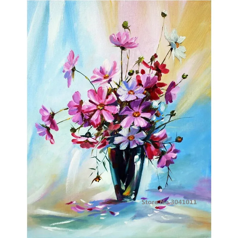 

DIY Framed Flower And Vase DIY Oil Painting By Numbers Canvas Painting For Wedding Decoration Home Decor Drop Shipping RA3063