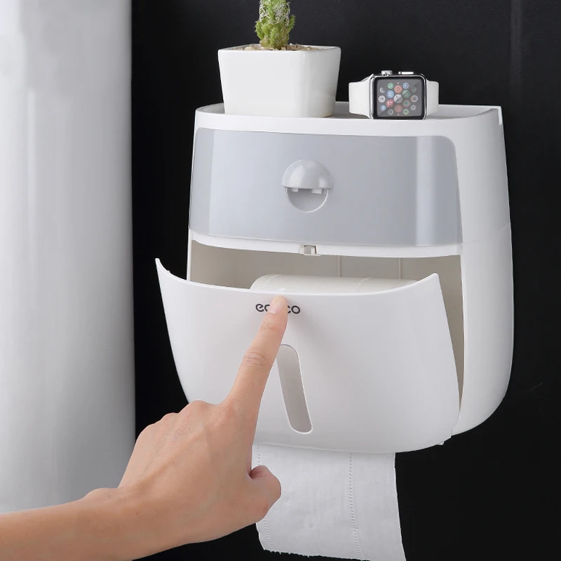 

Bathroom Creative Toilet Paper Storage Shelves Wall Mounted Tissue Dispenser Waterproof Box With Drawer Garbage Bag Holder Case