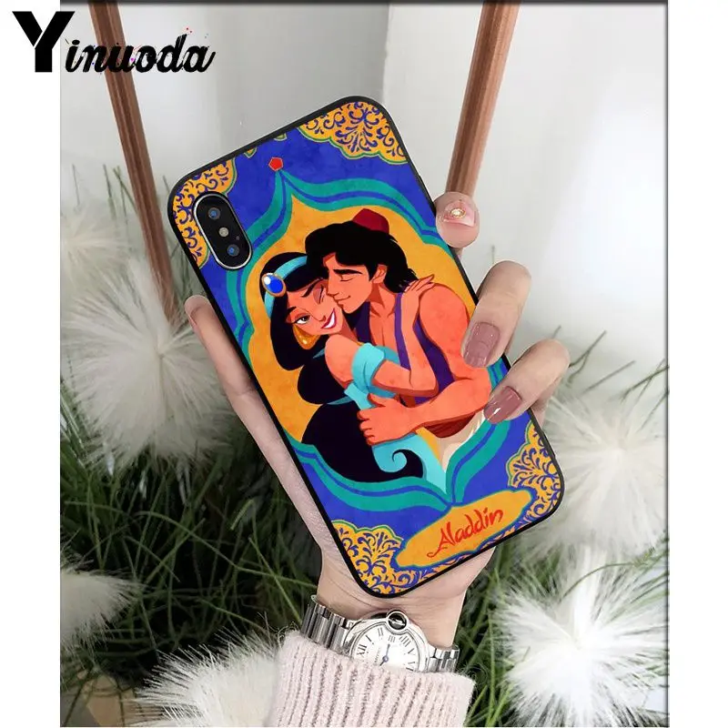 Funda de teléfono de silicona negra Yinuoda Capa Aladino y princesa Jasmine para iPhone 8, 7, 6, 6 S, Plus, 5, 5S SE XR X XS X MAX Coque Shell