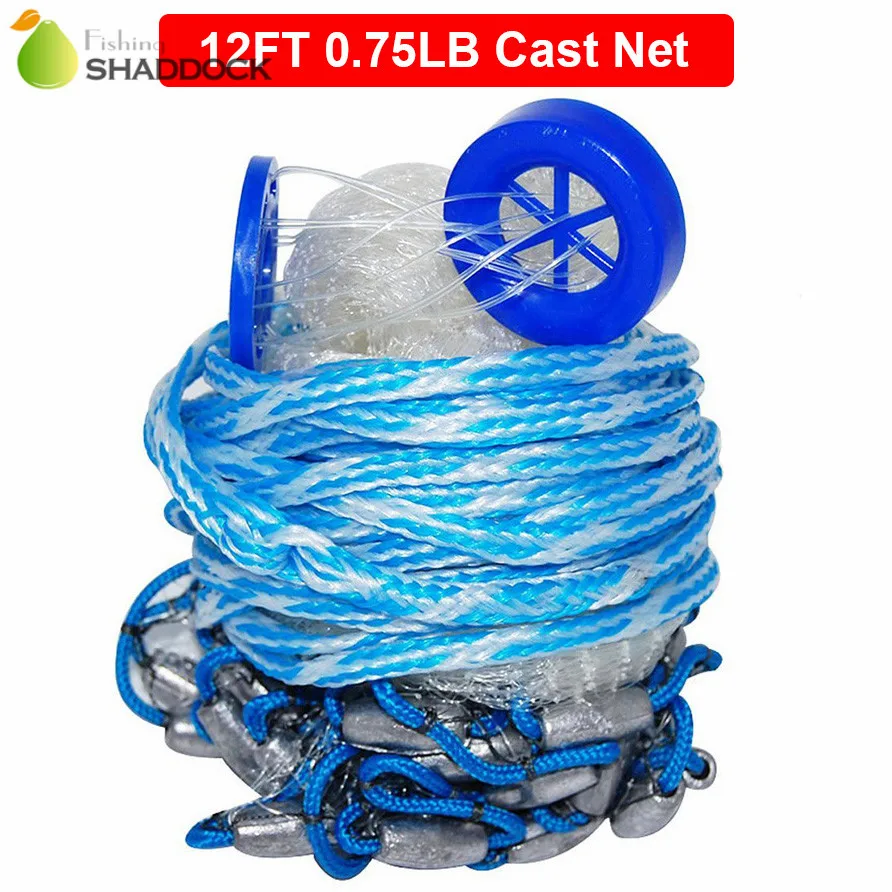 12 Feet Radius 0.75LB Fishing Cast Net American Heavy Duty Real Lead Weights Hand Throwing Trap With Plastic Bucket | Спорт и