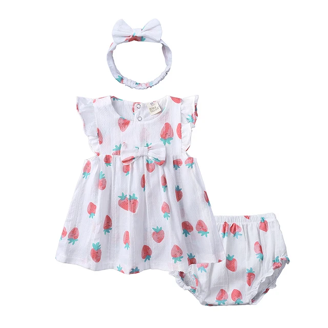 Newborn Infant Baby Girls Sleeveless Floral Dress + Shorts + Headbands 3pcs Outfits Kids Cotton Casual Lovely Sets   MB518 1