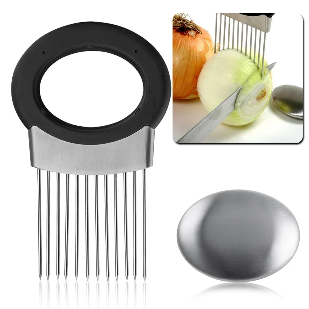 Easy Onion Holder Slicer Vegetable Tools Tomato Cutter Stainless Tteel Kitchen Gadgets No More Stinky Hands