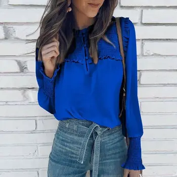 

Women Fashion Chiffon Blouse Ladies Stylish Ruffles Long Petal Sleeve Loose Blouse Casual 0 Neck Shirt Summer Office Tops Shirts