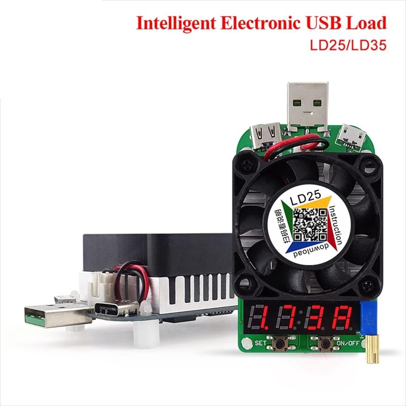 Electronic Load Resistor Usb Interface Discharge Battery Test Led Display Fan Adjustable Current Voltage 25W/35W