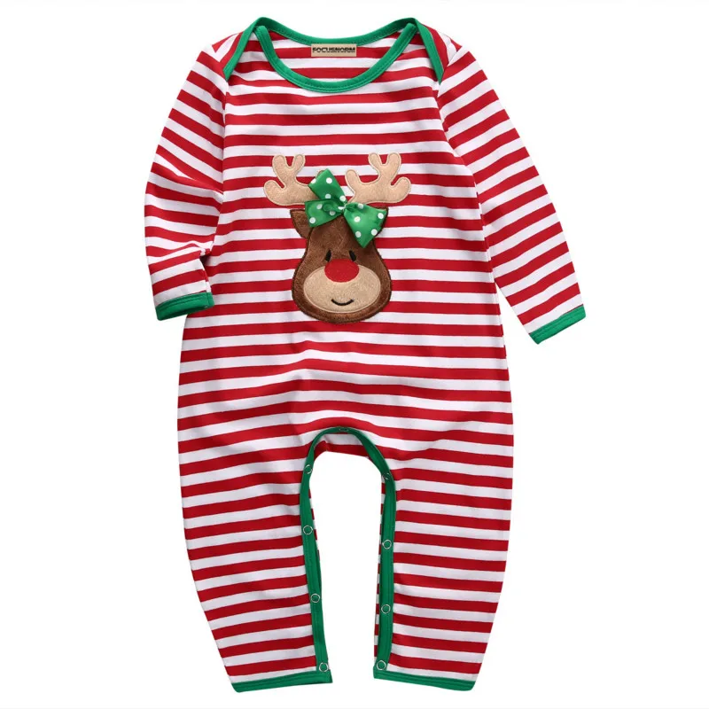 

Christmas Newborn Toddler Baby Boys Girl Kids Striped Cotton Long Sleeve Deer Print Romper Tops One -Piece Xmas Jumpsuit Clothes