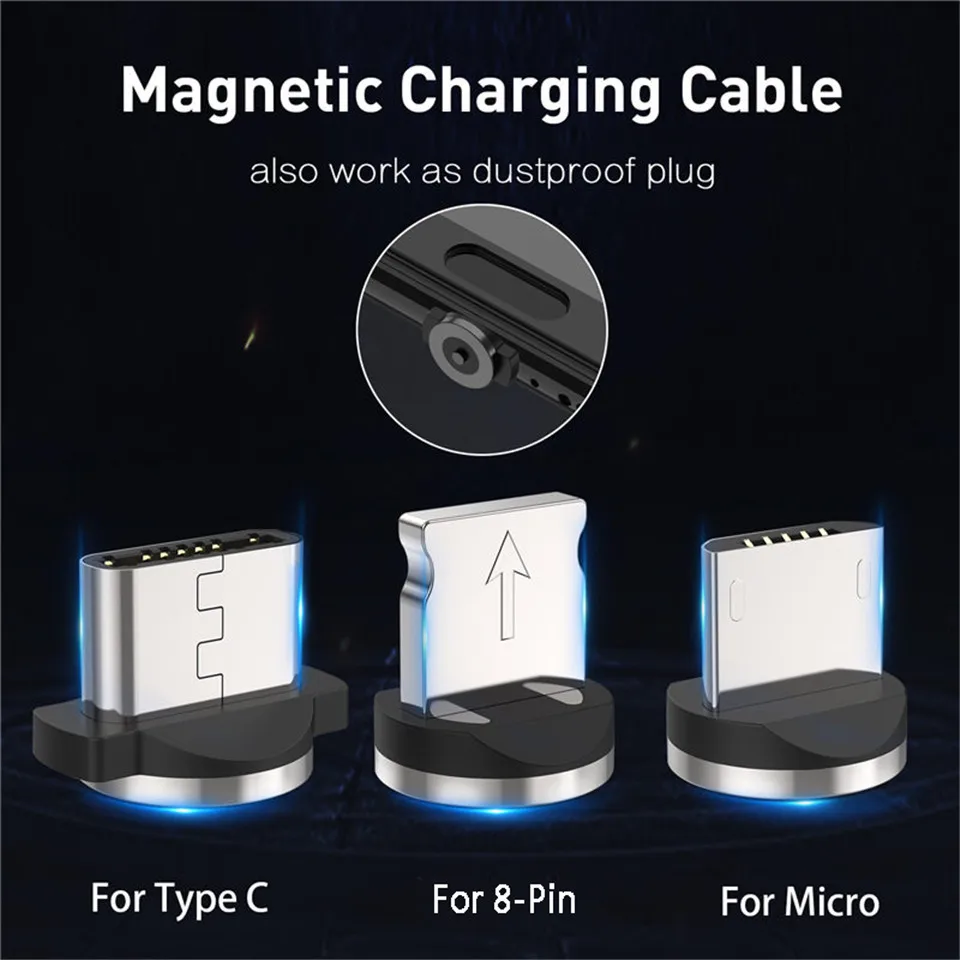 USLION 2 м Магнитный кабель для быстрой зарядки Micro usb type C зарядное устройство для iPhone XS X 8 7 samsung S10 9 магнит Android телефонный кабель 3 м