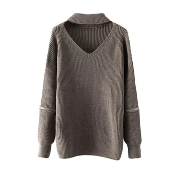 

ROPALIA Autumn Winter Women Halter Sweaters Pullovers Loose Knitted Sweater Tricot Pullover Jumpers Oversized Mujer Sweater