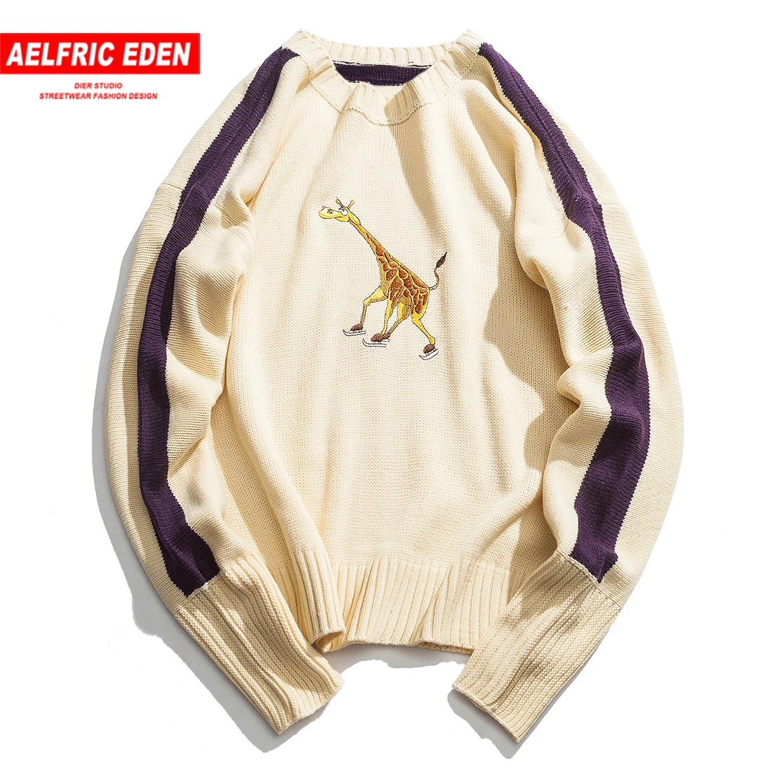 

Aelfric Eden Vintage Fashion Cartoon Embroidred Mens Knitted Pullover Harajuku Hip Hop Casual Cotton Sweaters Outwear Streetwear