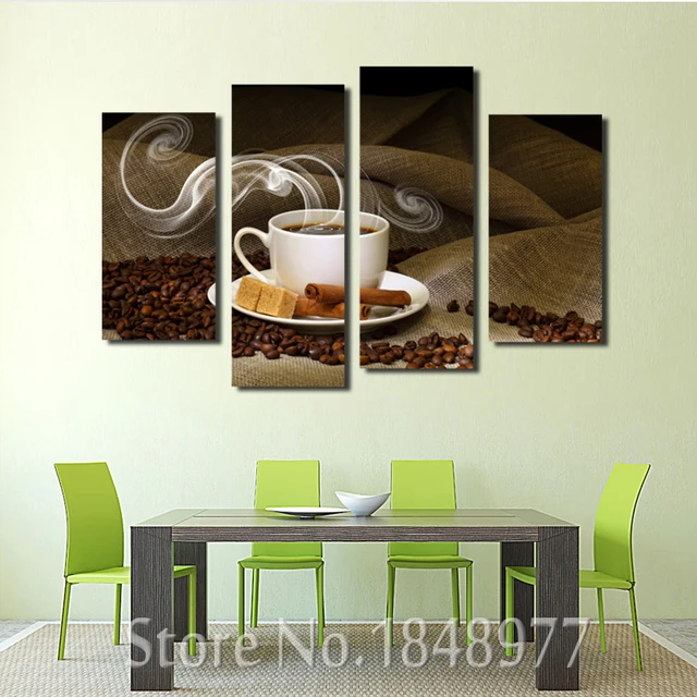 4 Piece Kitchen Wall Art Painting Coffee Cup Plate Pictures Prints 4 Piece Kitchen Wall Art Painting Coffee Cup Plate Pictures Prints On Canvas For Home Modern